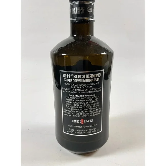 KISS BLACK DIAMOND SUPER PREMIUM DARK RUM Empty Bottle - Collectible